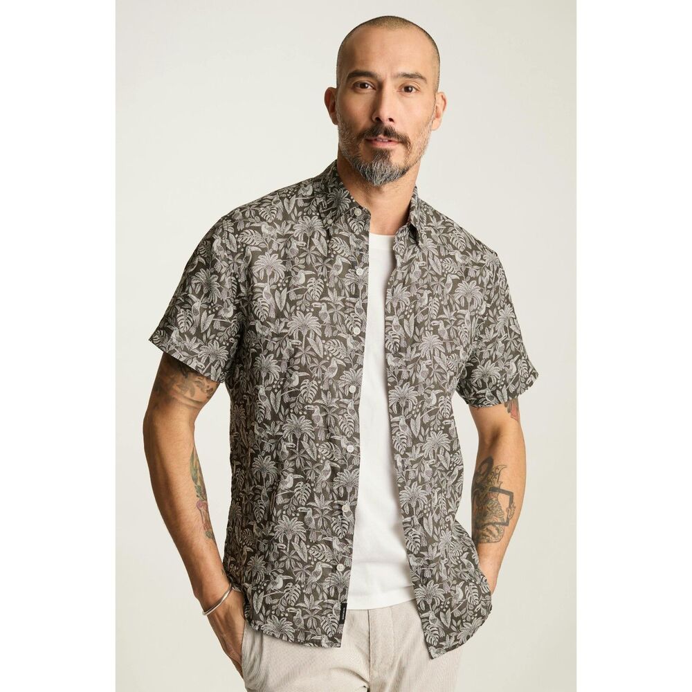 Bonobos Riviera Short Sleeve Men's Shirt Printed Linen Standard Fit L 283179
